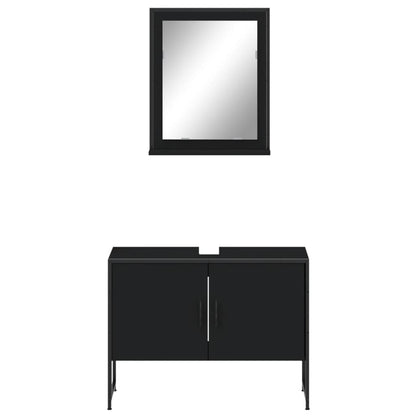 2 Piece Bathroom Cabinet Set Black Engineered Wood