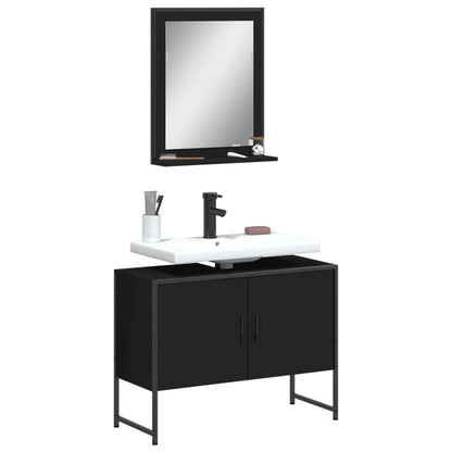 2 Piece Bathroom Cabinet Set Black Engineered Wood