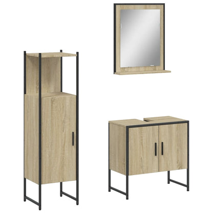 3 Piece Bathroom Cabinet Set Sonoma Oak Engineered Wood