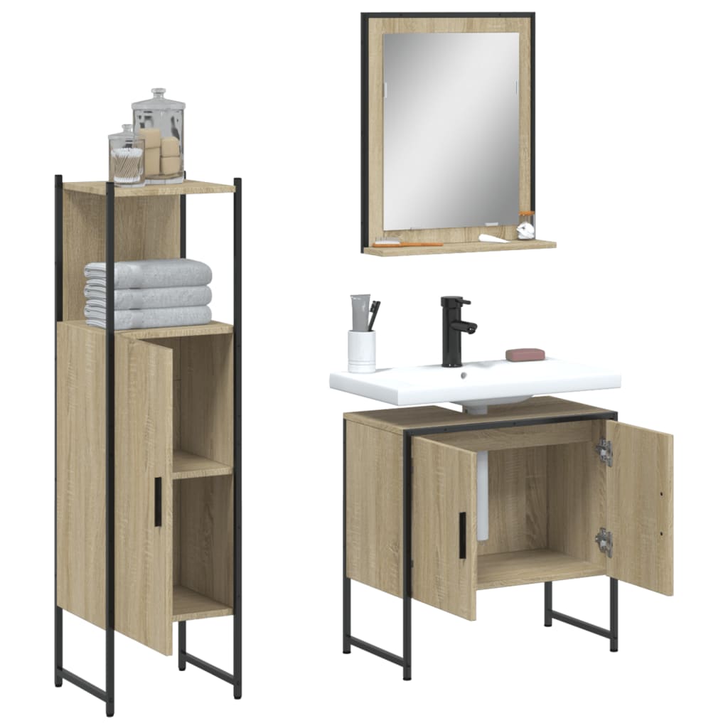 3 Piece Bathroom Cabinet Set Sonoma Oak Engineered Wood