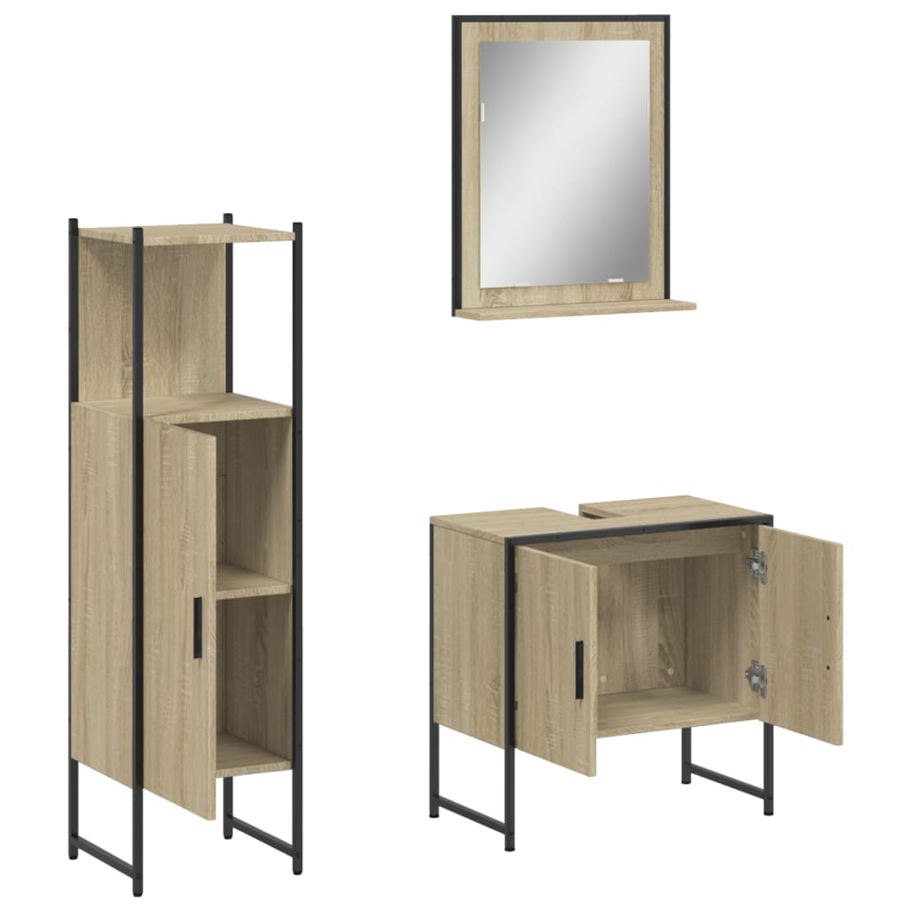 3 Piece Bathroom Cabinet Set Sonoma Oak Engineered Wood