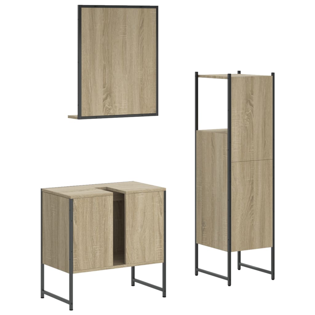 3 Piece Bathroom Cabinet Set Sonoma Oak Engineered Wood