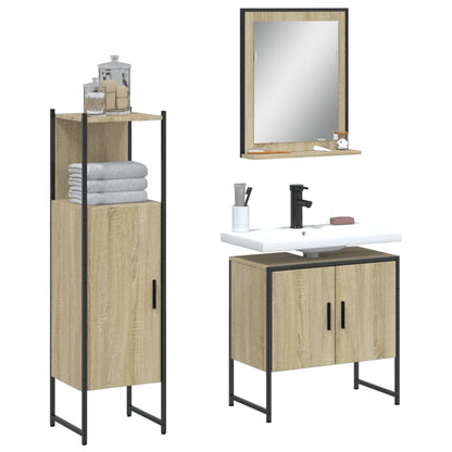 3 Piece Bathroom Cabinet Set Sonoma Oak Engineered Wood