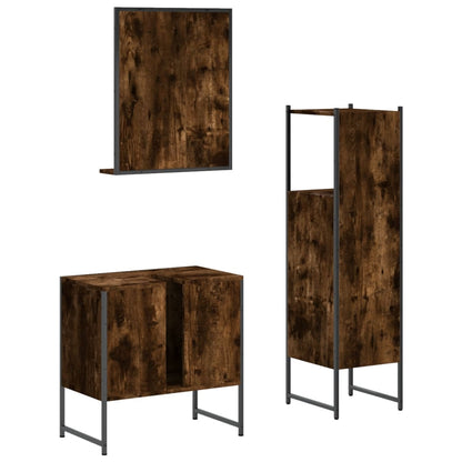 3 Piece Bathroom Cabinet Set Smoked Oak Engineered Wood