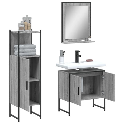 3 Piece Bathroom Cabinet Set Grey Sonoma Engineered Wood