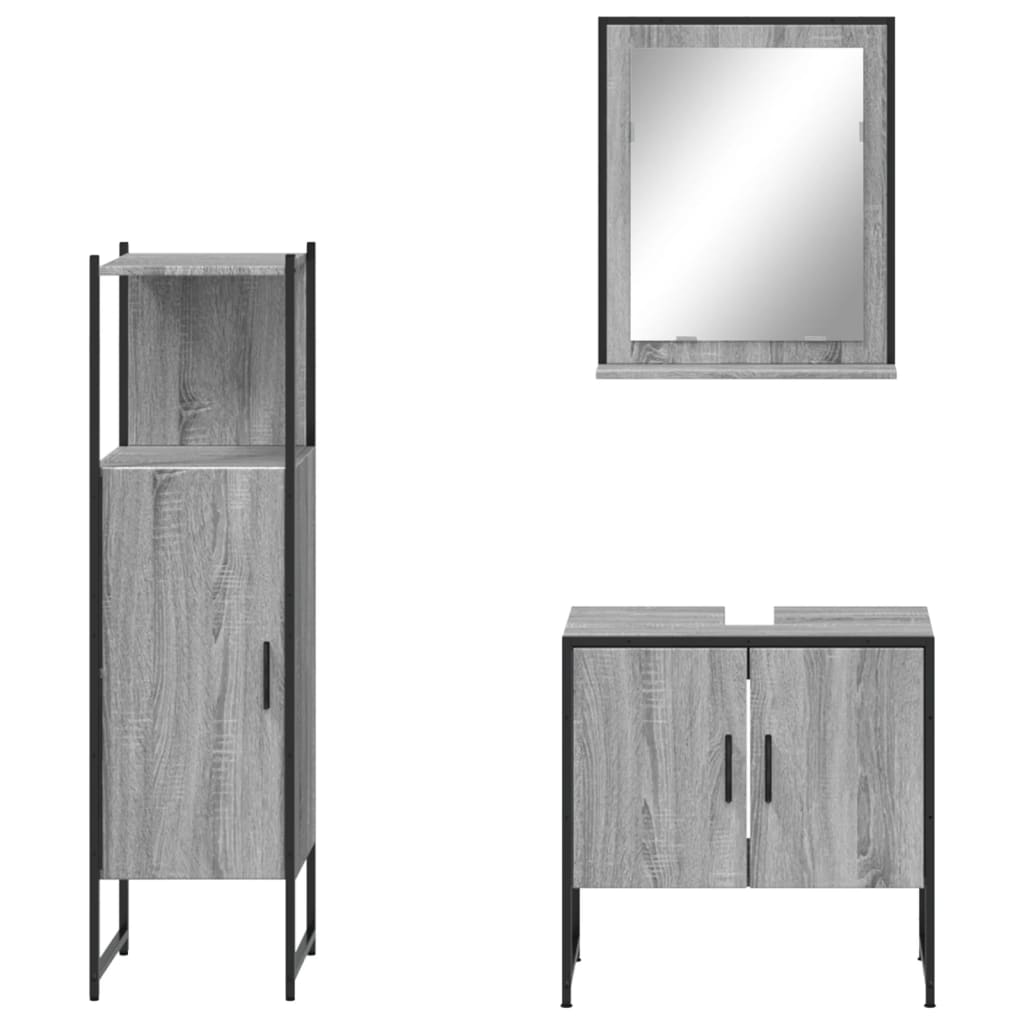 3 Piece Bathroom Cabinet Set Grey Sonoma Engineered Wood