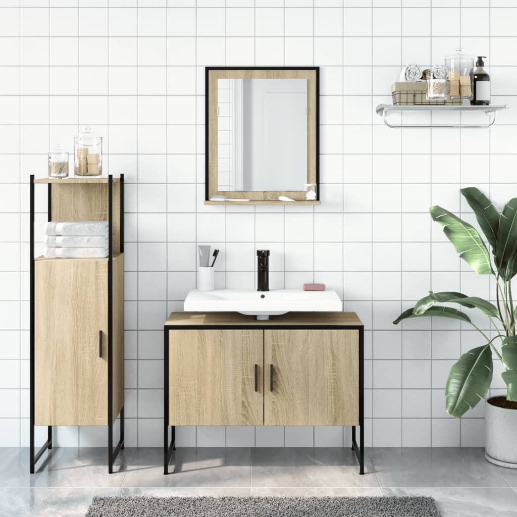 3 Piece Bathroom Cabinet Set Sonoma Oak Engineered Wood