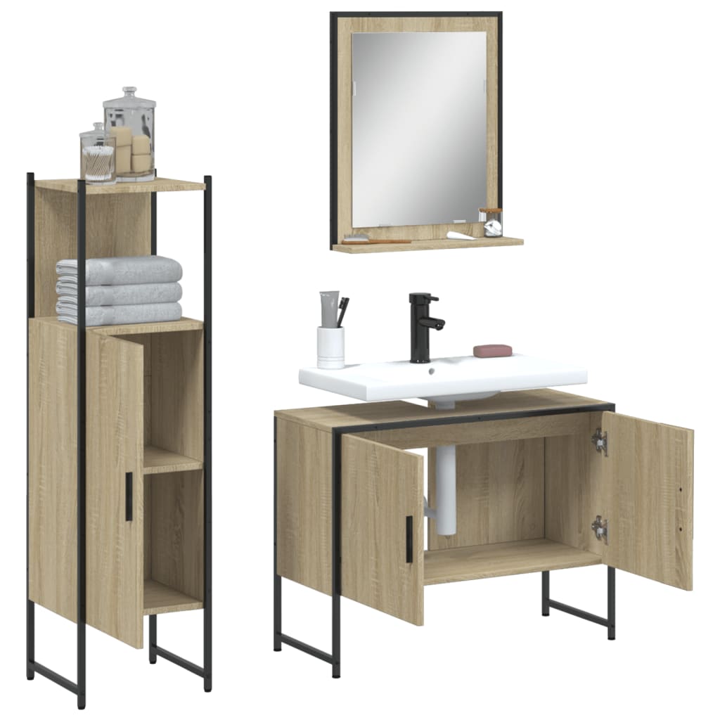 3 Piece Bathroom Cabinet Set Sonoma Oak Engineered Wood