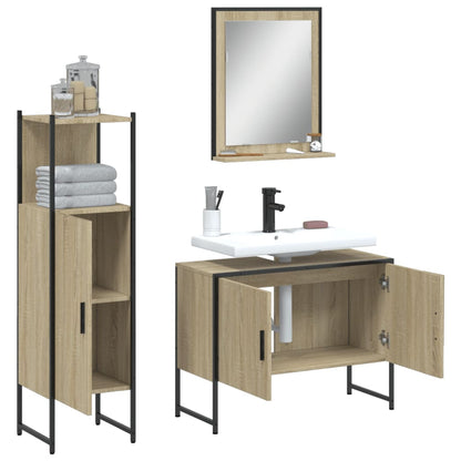 3 Piece Bathroom Cabinet Set Sonoma Oak Engineered Wood