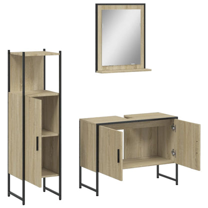 3 Piece Bathroom Cabinet Set Sonoma Oak Engineered Wood