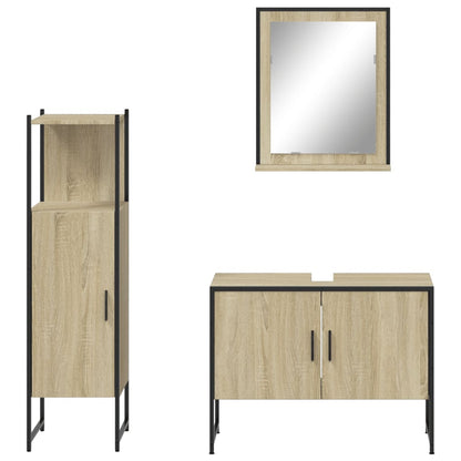 3 Piece Bathroom Cabinet Set Sonoma Oak Engineered Wood