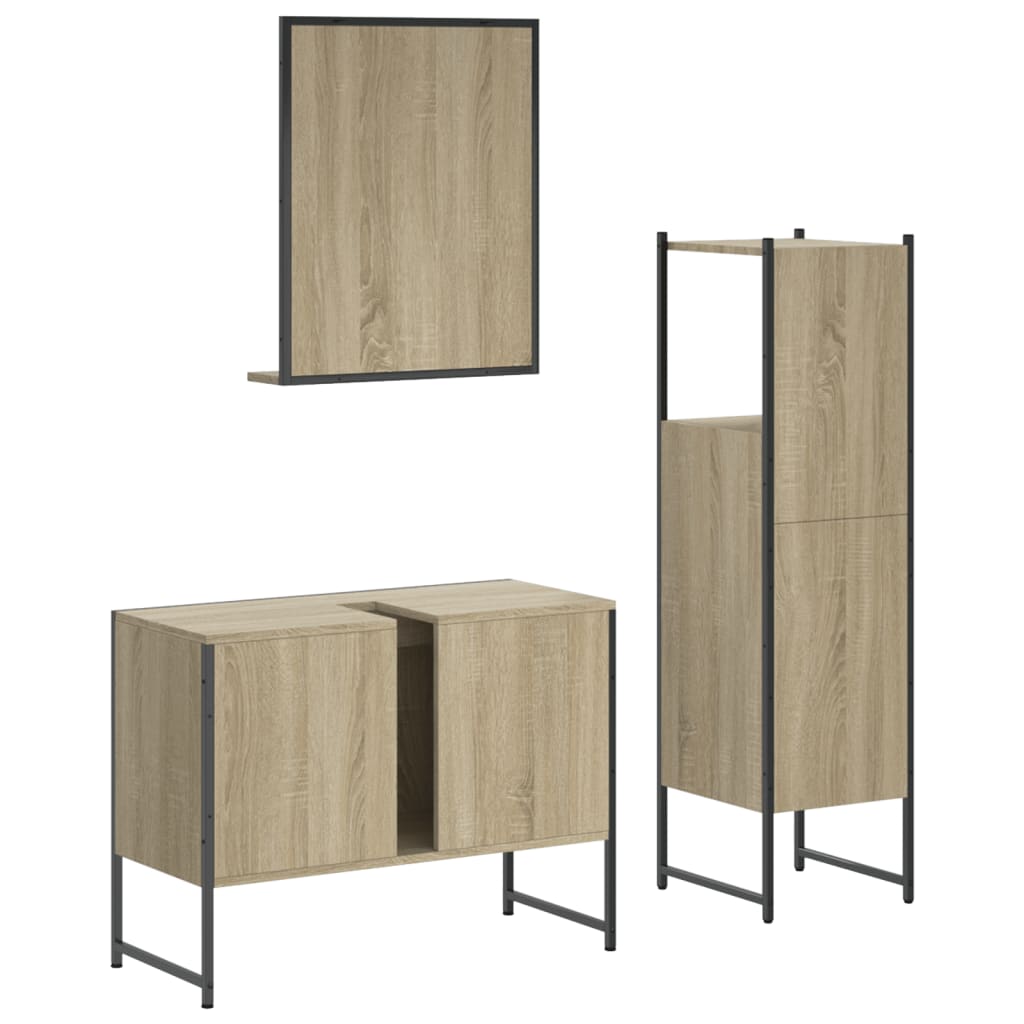 3 Piece Bathroom Cabinet Set Sonoma Oak Engineered Wood