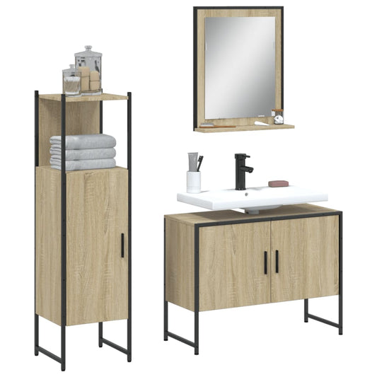 3 Piece Bathroom Cabinet Set Sonoma Oak Engineered Wood