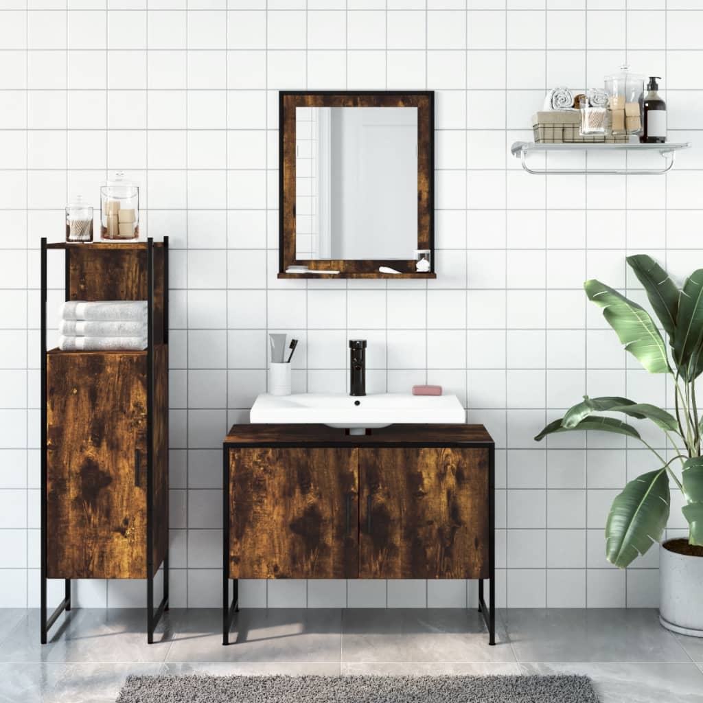 3 Piece Bathroom Cabinet Set Smoked Oak Engineered Wood