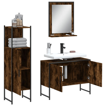 3 Piece Bathroom Cabinet Set Smoked Oak Engineered Wood