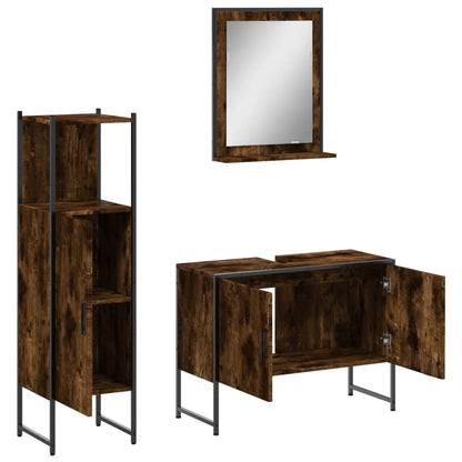 3 Piece Bathroom Cabinet Set Smoked Oak Engineered Wood