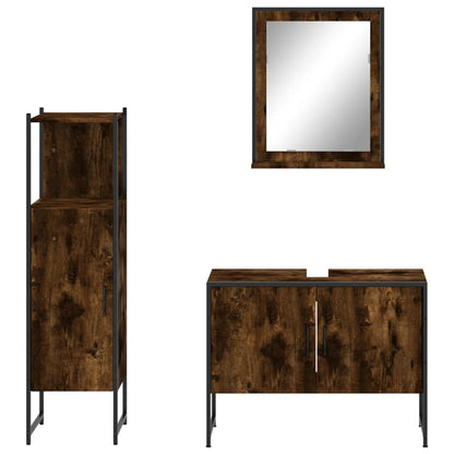 3 Piece Bathroom Cabinet Set Smoked Oak Engineered Wood