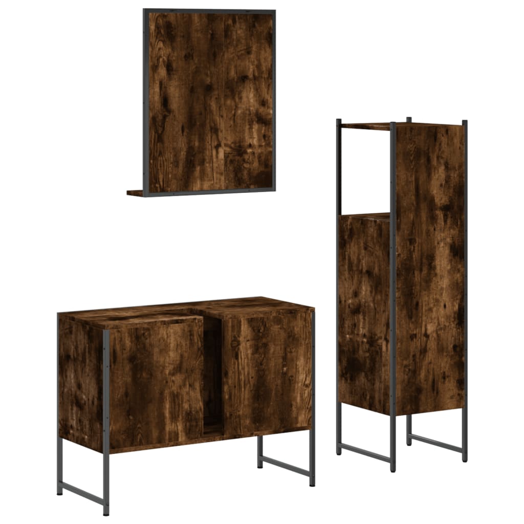 3 Piece Bathroom Cabinet Set Smoked Oak Engineered Wood