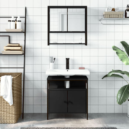 2 Piece Bathroom Furniture Set Black Engineered Wood