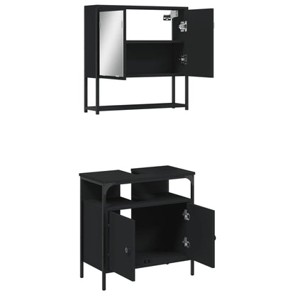 2 Piece Bathroom Furniture Set Black Engineered Wood