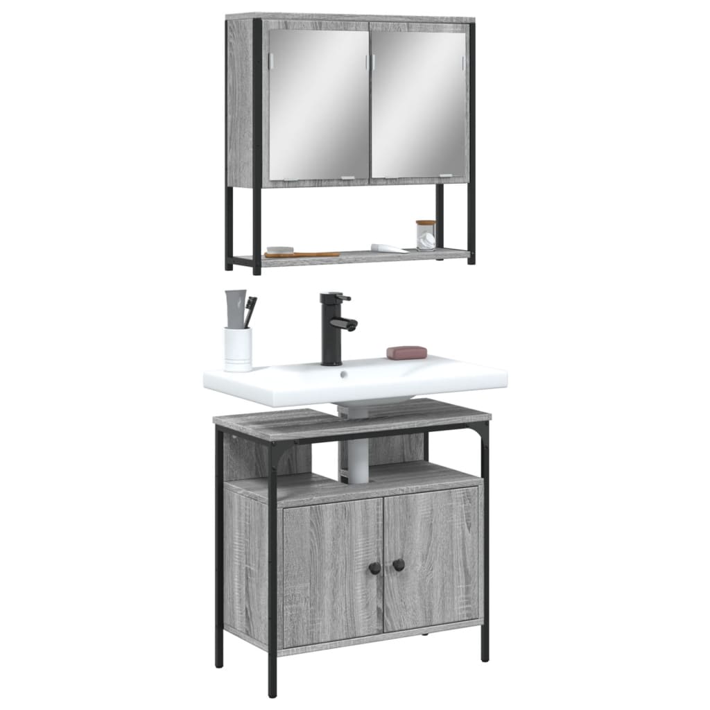 2 Piece Bathroom Furniture Set Grey Sonoma Engineered Wood