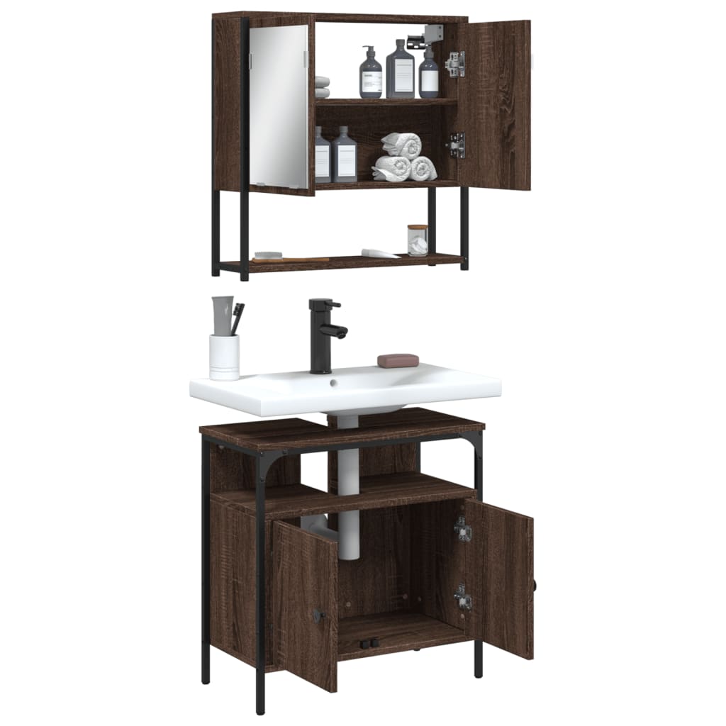 2 Piece Bathroom Furniture Set Brown Oak Engineered Wood