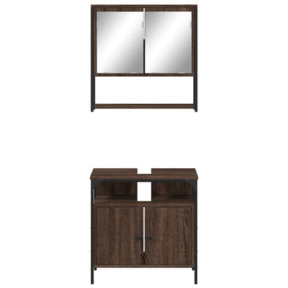 2 Piece Bathroom Furniture Set Brown Oak Engineered Wood