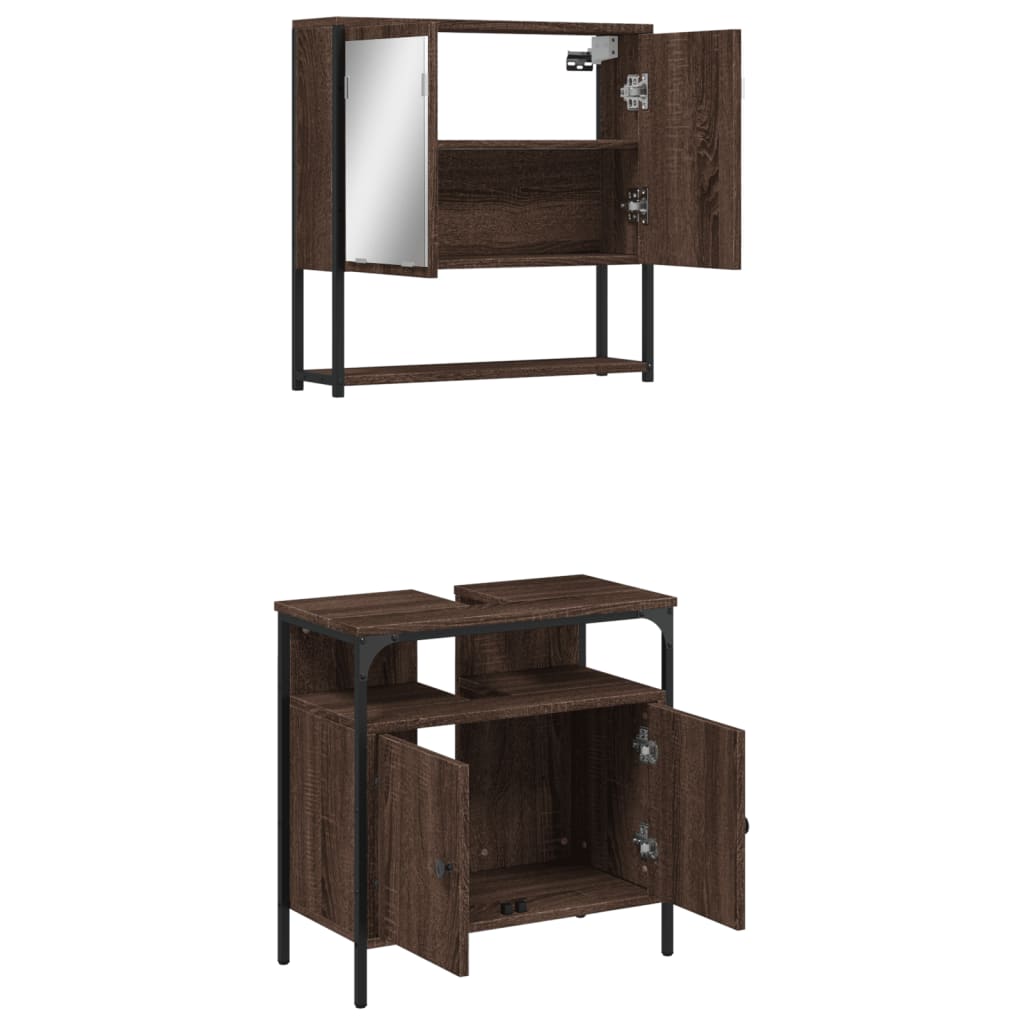 2 Piece Bathroom Furniture Set Brown Oak Engineered Wood