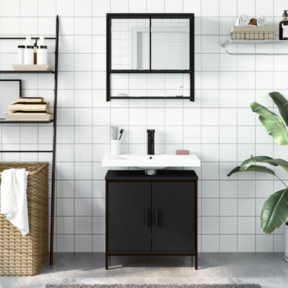 2 Piece Bathroom Furniture Set Black Engineered Wood