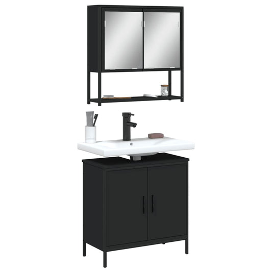 2 Piece Bathroom Furniture Set Black Engineered Wood