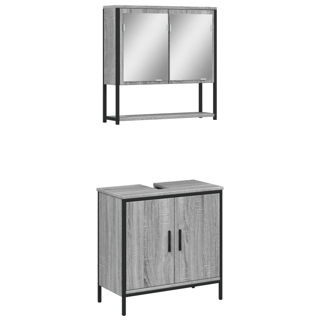 2 Piece Bathroom Furniture Set Grey Sonoma Engineered Wood