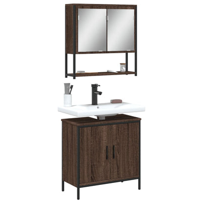 2 Piece Bathroom Furniture Set Brown Oak Engineered Wood