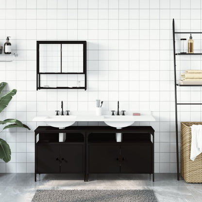 3 Piece Bathroom Furniture Set Black Engineered Wood