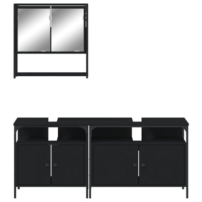 3 Piece Bathroom Furniture Set Black Engineered Wood