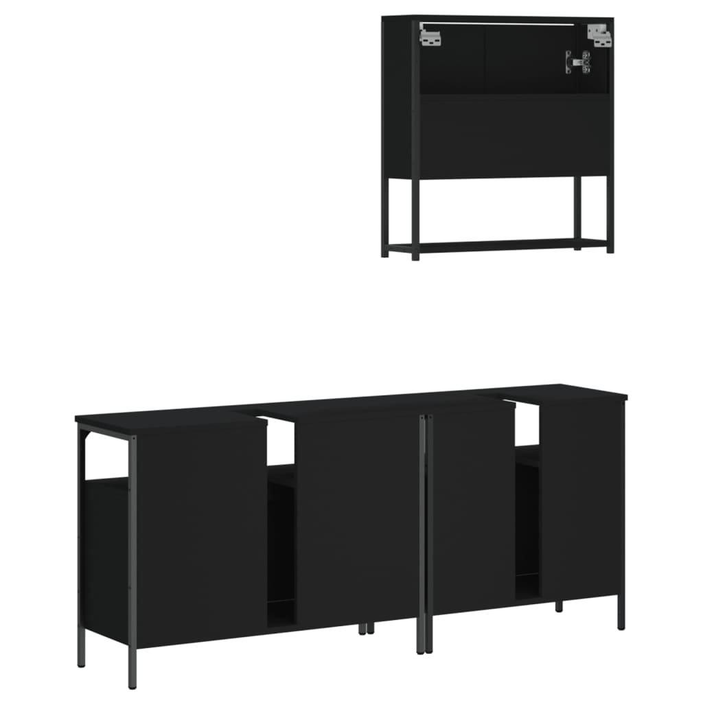 3 Piece Bathroom Furniture Set Black Engineered Wood