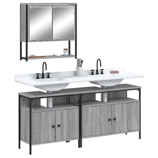 3 Piece Bathroom Furniture Set Grey Sonoma Engineered Wood