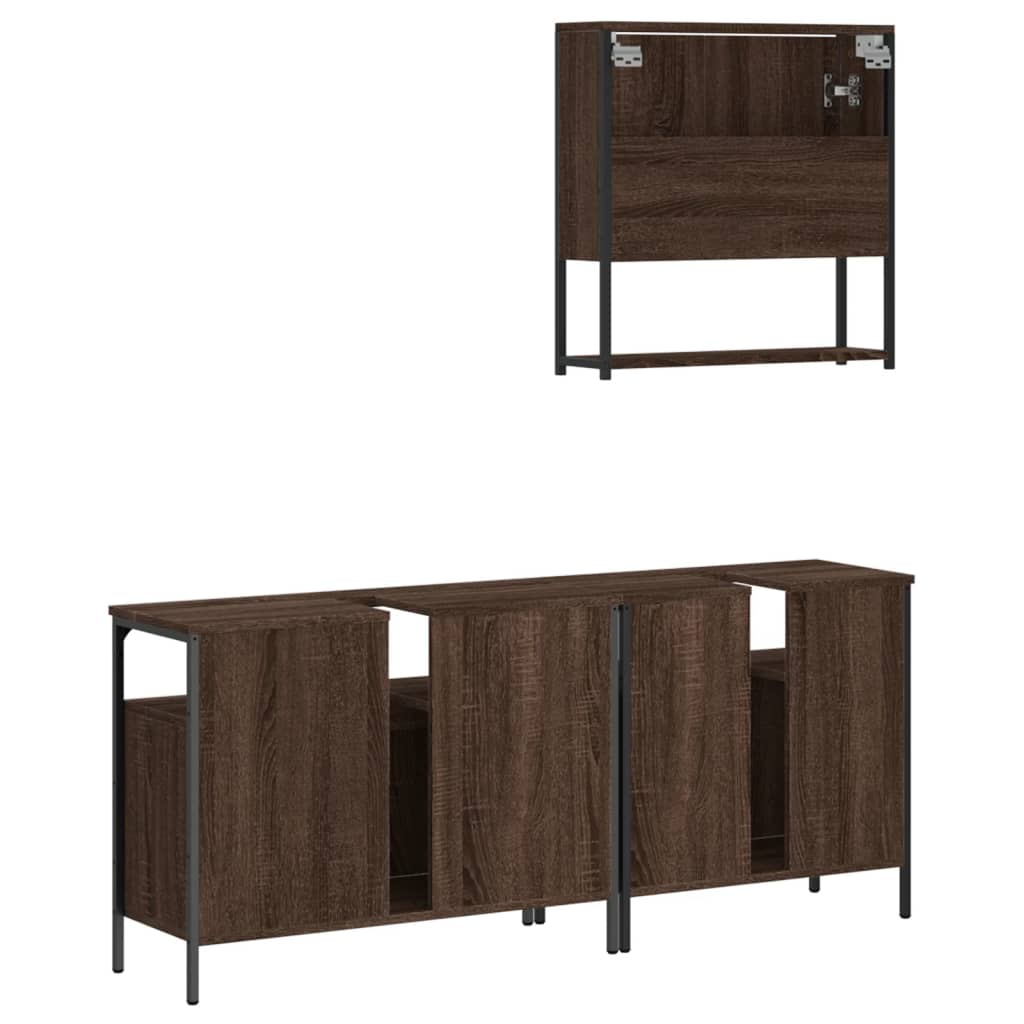 3 Piece Bathroom Furniture Set Brown Oak Engineered Wood