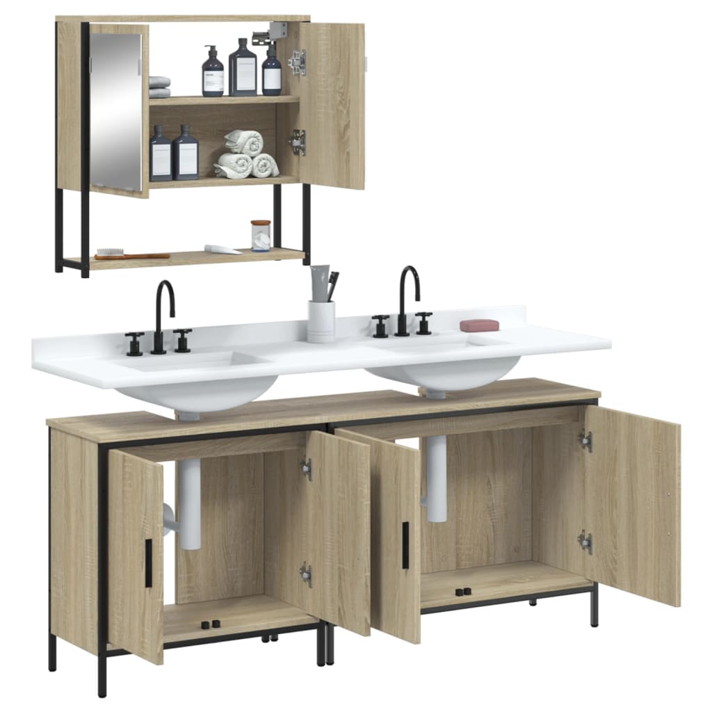 3 Piece Bathroom Furniture Set Sonoma Oak Engineered Wood