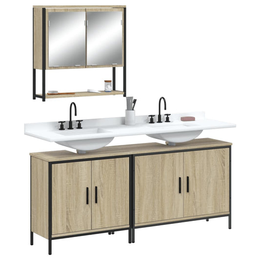 3 Piece Bathroom Furniture Set Sonoma Oak Engineered Wood