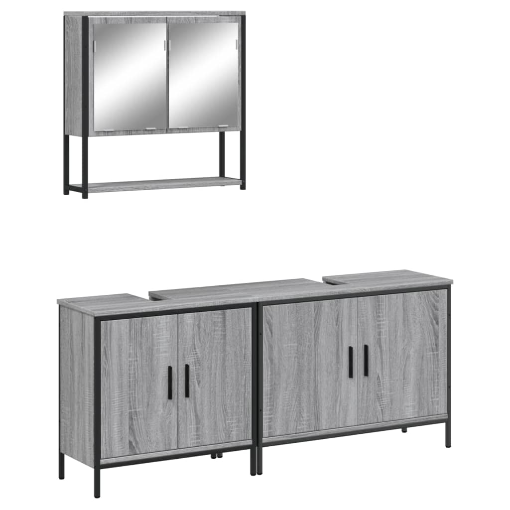 3 Piece Bathroom Furniture Set Grey Sonoma Engineered Wood