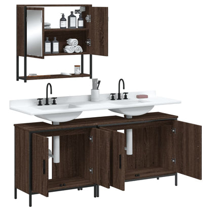 3 Piece Bathroom Furniture Set Brown Oak Engineered Wood