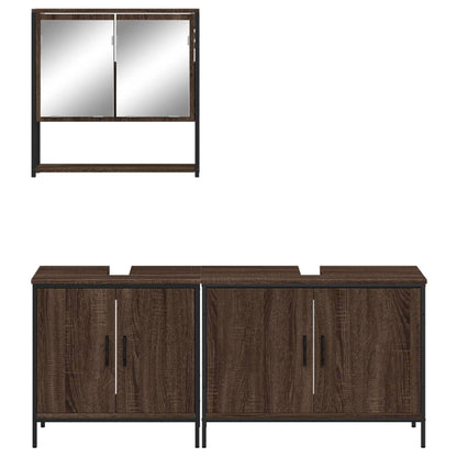 3 Piece Bathroom Furniture Set Brown Oak Engineered Wood