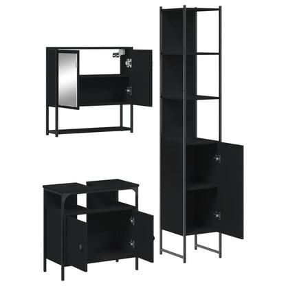 3 Piece Bathroom Furniture Set Black Engineered Wood