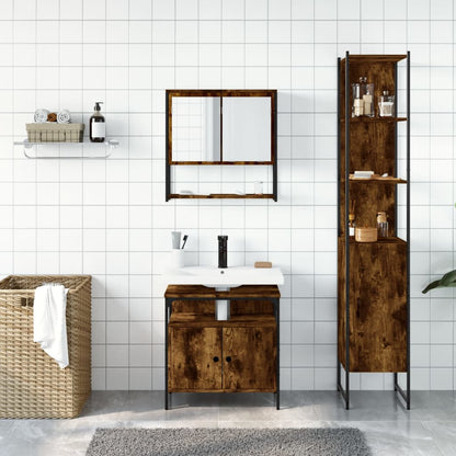 3 Piece Bathroom Furniture Set Smoked Oak Engineered Wood