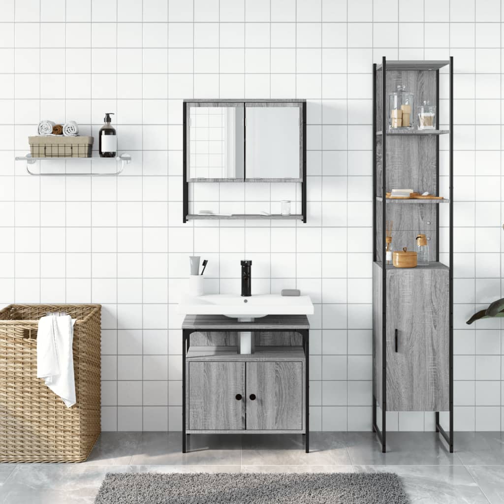 3 Piece Bathroom Furniture Set Grey Sonoma Engineered Wood