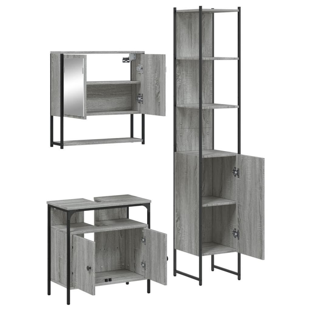 3 Piece Bathroom Furniture Set Grey Sonoma Engineered Wood