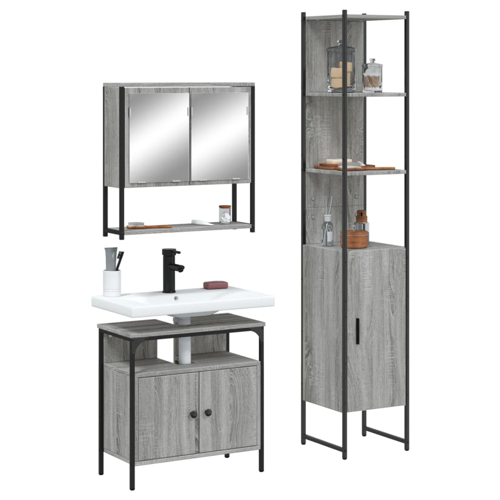 3 Piece Bathroom Furniture Set Grey Sonoma Engineered Wood