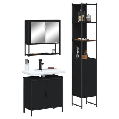 3 Piece Bathroom Furniture Set Black Engineered Wood