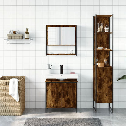 3 Piece Bathroom Furniture Set Smoked Oak Engineered Wood