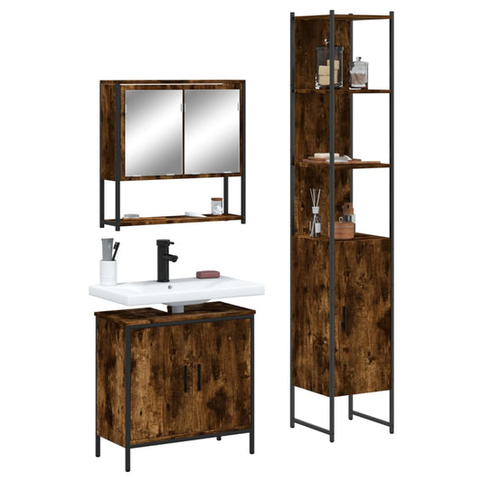 3 Piece Bathroom Furniture Set Smoked Oak Engineered Wood